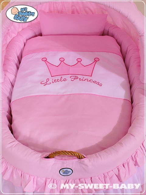 Kosz Mojżesza wiklinowy ze składaną budką- Little Princess różowy