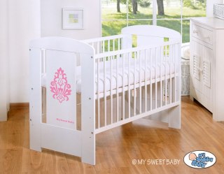Drewniane białe łóżeczko dla niemowląt 120x60cm Glamour biało-różowe