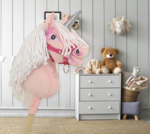 Hobby Horse Jednorożec na kiju mały różowy z białą grzywą i srebrnym rogiem
