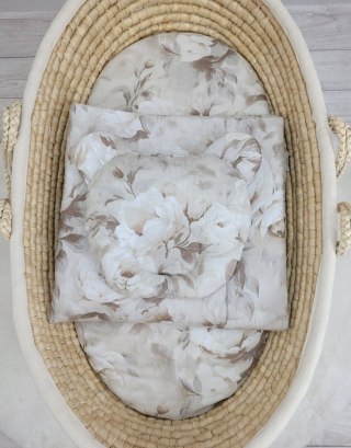 Kołderka z wypełnieniem i poduszka profilowana Miś - zestaw 2cz. - Peonies beige