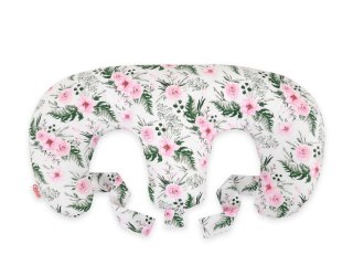 Poduszka rogal do karmienia bliźniąt + zdejmowana poszewka - peonie różowe