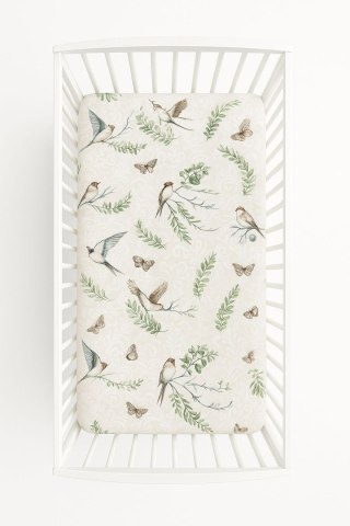 Prześcieradło bawełniane z gumką do łóżeczka 120x60 cm - brown birds