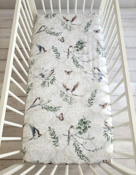 Prześcieradło bawełniane z gumką do łóżeczka 120x60 cm - brown birds