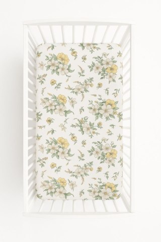 Prześcieradło bawełniane z gumką do łóżeczka 120x60 cm - clematis on beige