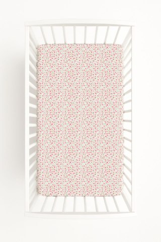 Prześcieradło bawełniane z gumką do łóżeczka 120x60 cm - łączka różowa