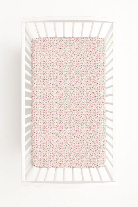 Prześcieradło bawełniane z gumką do łóżeczka 120x60 cm - łączka różowa