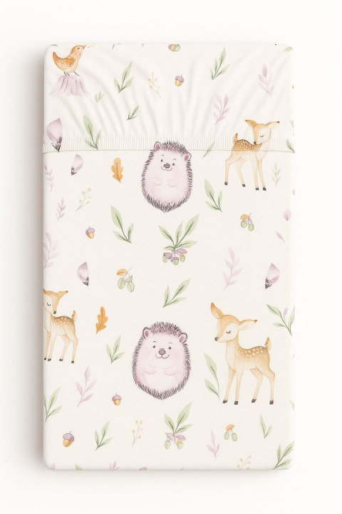 Prześcieradło bawełniane z gumką do łóżeczka 120x60 cm - leśna delikatność