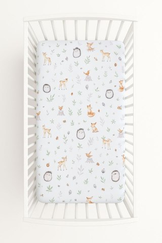 Prześcieradło bawełniane z gumką do łóżeczka 120x60 cm - leśna delikatność