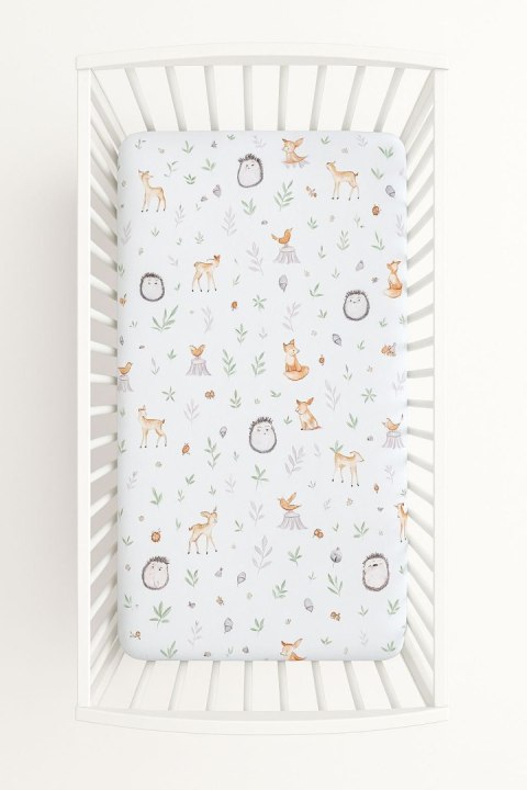 Prześcieradło bawełniane z gumką do łóżeczka 120x60 cm - leśna delikatność