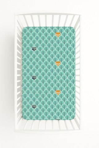 Prześcieradło bawełniane z gumką do łóżeczka 120x60 cm - miętowy las