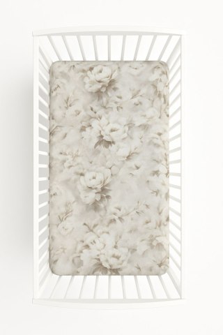 Prześcieradło bawełniane z gumką do łóżeczka 120x60 cm - peonies beige