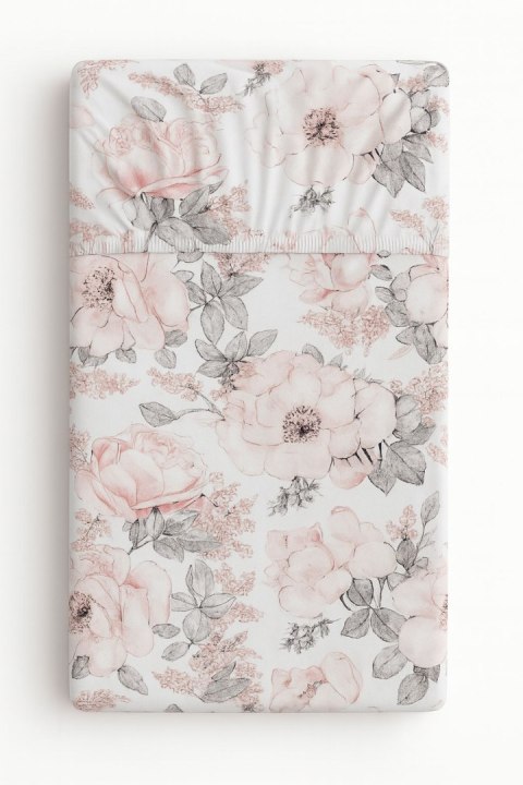 Prześcieradło bawełniane z gumką do łóżeczka 120x60 cm - róże sepia