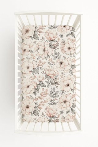 Prześcieradło bawełniane z gumką do łóżeczka 120x60 cm - róże sepia