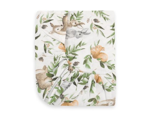 Prześcieradło bawełniane z gumką do łóżeczka 120x60 cm - woodland green