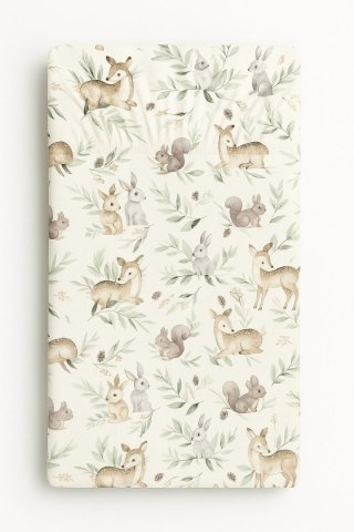 Prześcieradło bawełniane z gumką do łóżeczka 120x60 cm - woodland olive