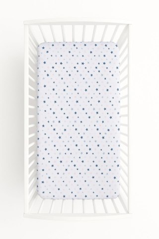 Prześcieradło bawełniane z gumką do łóżeczka 140x70 cm - gwiazdki granatowo-różowe na białym tle