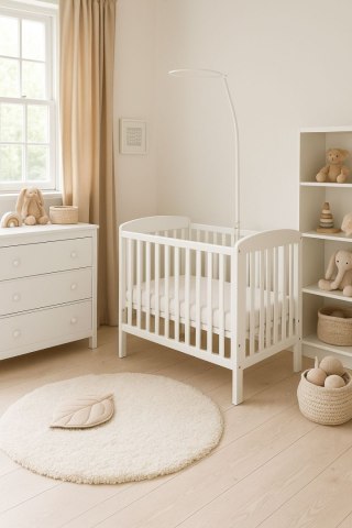 Stelaż do baldachimu/moskitiery do łóżeczka trzyczęściowy, zapakowany w kartonik i folię