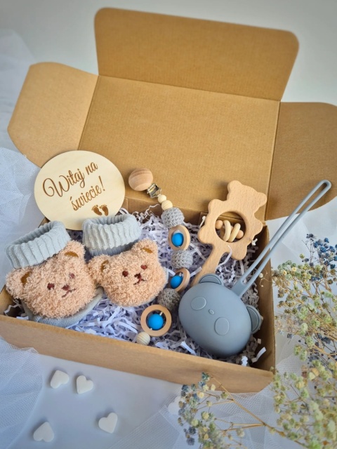 Beżowoszary zestaw powitalny dla chłopca