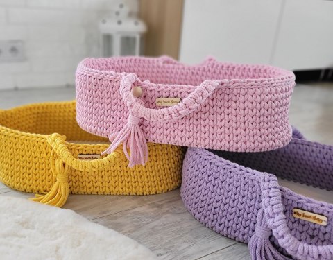 Kosz Mojżesza BOHO bawełniany nosidełko dla lalek - różowy