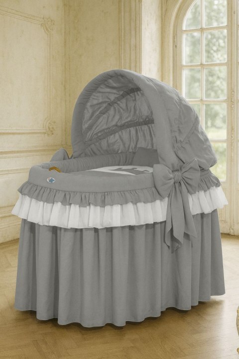 Kosz Mojżesza wiklinowy ze składaną budką- Little Prince antracyt