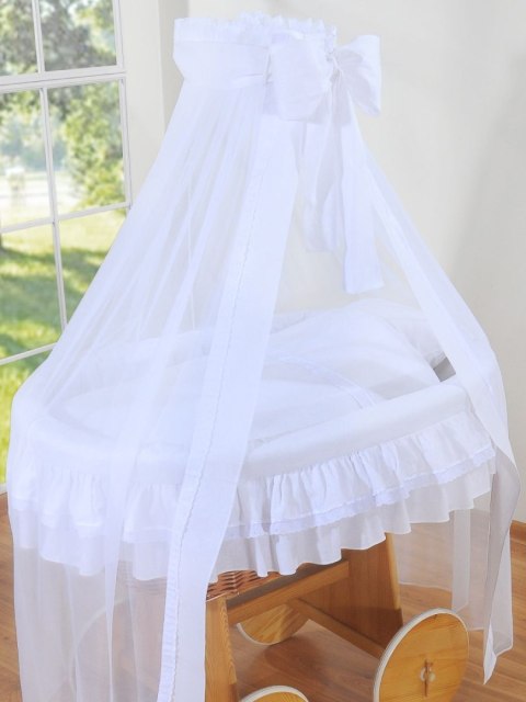 Wiklinowy kosz Mojżesza z baldachimem Deluxe Little Angel - naturalny + biała pościel