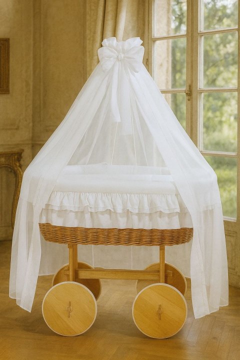 Wiklinowy kosz Mojżesza z baldachimem Deluxe Little Angel - naturalny + biała pościel