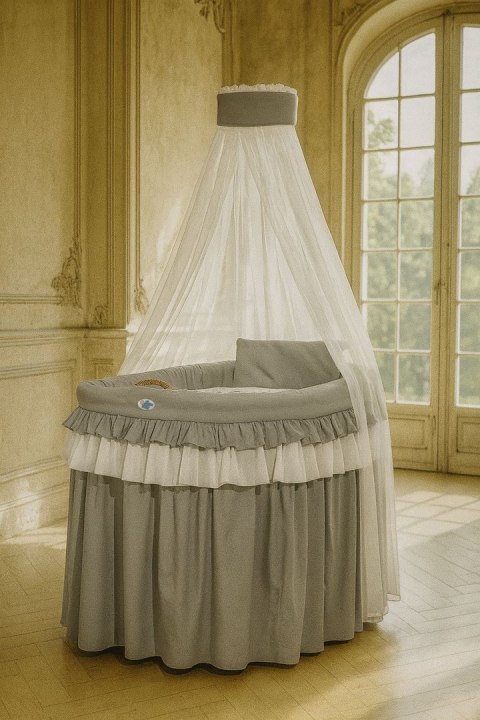 Obszycie 4-cz do kosza Mojżesza wiklinowego ze baldachimem Little Prince Princess -antracyt