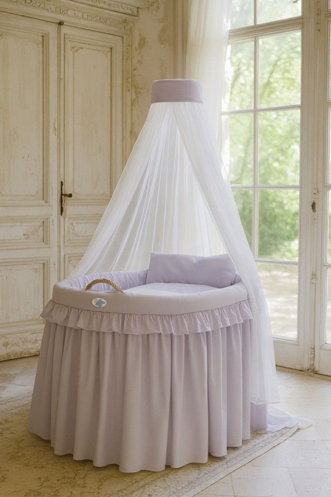 Obszycie 4-cz do kosza Mojżesza wiklinowego ze baldachimem Little Prince Princess -fioletowe