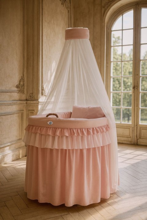 Obszycie 4-cz do kosza Mojżesza wiklinowego ze baldachimem Little Princess - różowe