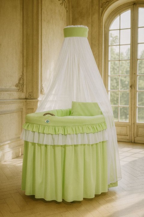 Obszycie 4-cz do kosza Mojżesza wiklinowego ze baldachimem Little Princess -zielone