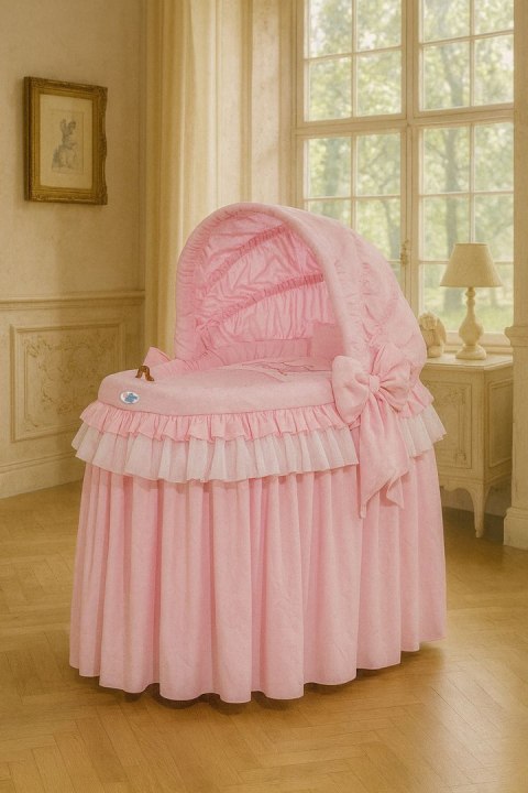 Obszycie 4-cz do kosza Mojżesza wiklinowego ze składaną budką- Little Princess różowy