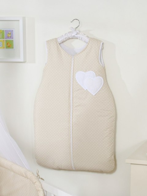 Śpiworek dla dzieci bawełniany M 6-12 mcy TOG 2.5 całoroczny ocieplany serduszka kropki na beżu