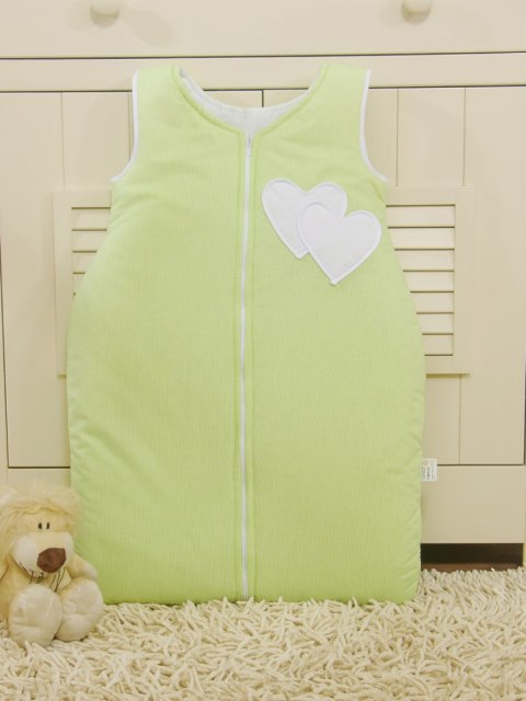 Śpiworek dla dzieci bawełniany M 6-12 mcy TOG 2.5 całoroczny ocieplany serduszka paseczki zielone