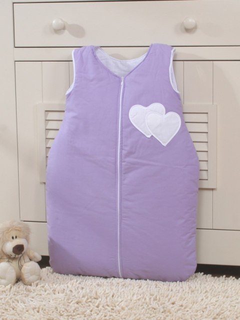 Śpiworek dla dzieci bawełniany M 6-12 mcy TOG 2.5 całoroczny ocieplany serduszka fioletowe