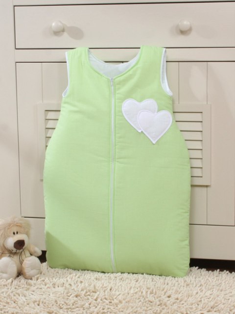 Śpiworek dla dzieci bawełniany M 6-12 mcy TOG 2.5 całoroczny ocieplany serduszka zielone