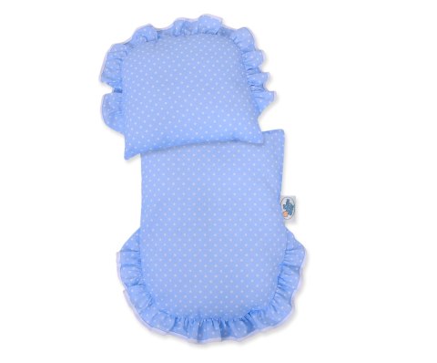 Wiklinowy wózek dla lalek pchacz biały z błękitną pościelką i miękką wyściółką CHIARA