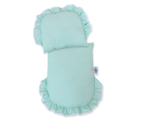 Wiklinowy wózek dla lalek pchacz szary z miętową pościelką i miękką wyściółką CHIARA