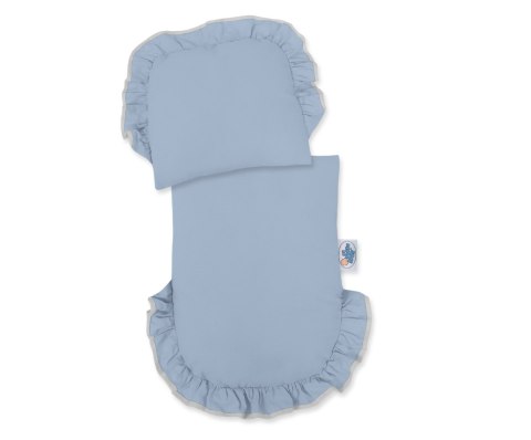 Wiklinowy wózek dla lalek pchacz szary z pościelką i miękką wyściółką brudny niebieski CHIARA