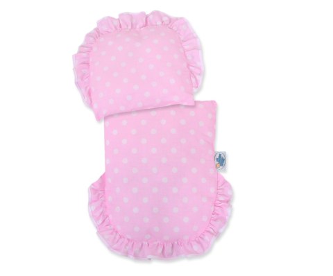 Wiklinowy wózek dla lalek pchacz szary z różową pościelką i miękką wyściółką CHIARA