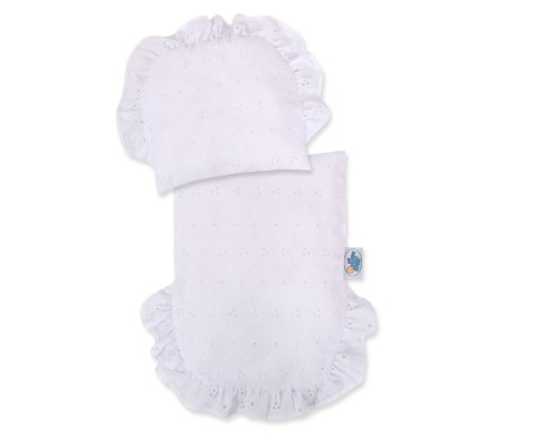 Wiklinowy wózek dla lalek pchacz z haftowaną pościelką i miękką wyściółką AURORA - biały