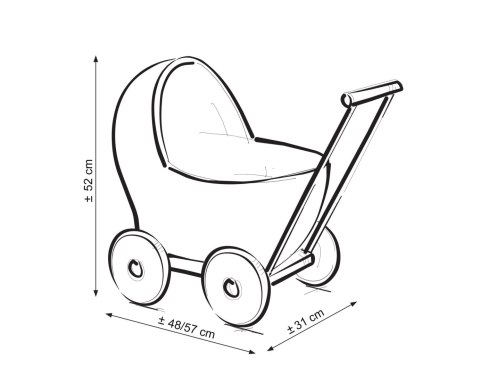 Wiklinowy wózek dla lalek pchacz z miętową pościelką i miękką wyściółką STELLA - naturalny