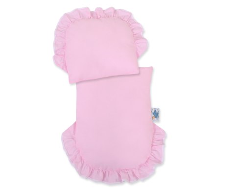 Wiklinowy wózek dla lalek pchacz z różową pościelką i miękką wyściółką STELLA - naturalny