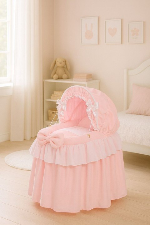 Wózek dla lalek Kosz Mojżesza dla lalek z budką LITTLE PRINCESS różowy