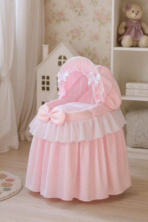 Wózek dla lalek Kosz Mojżesza dla lalek z budką LITTLE PRINCESS różowy