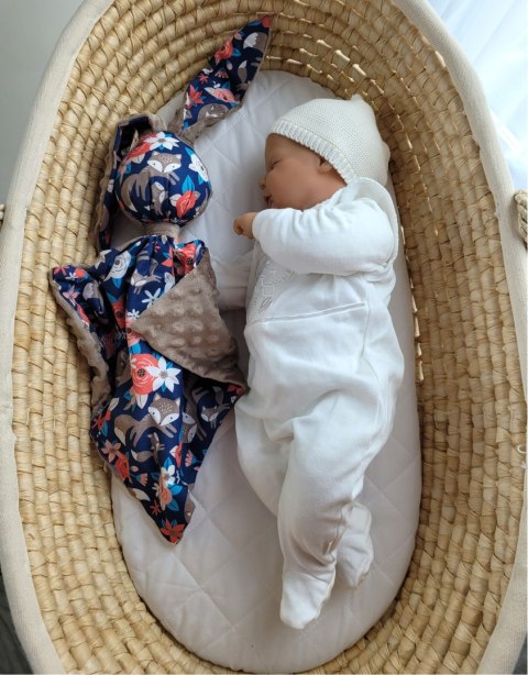 Zając przytulanka dwustronna - lisia rodzinka na niebieskim/braz