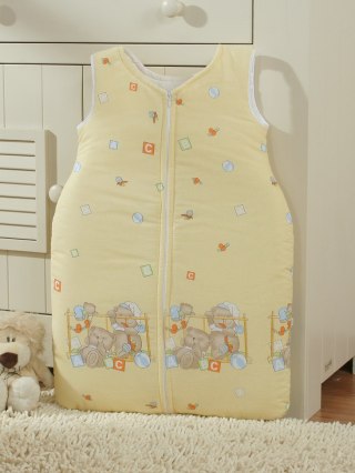 Śpiworek dla dzieci bawełniany M 6-12 mcy TOG 2.5 całoroczny misie w łóżeczku na żółtym
