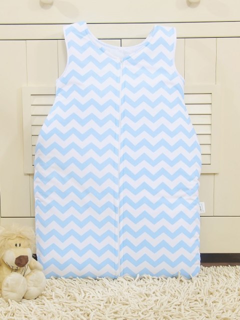 Śpiworek dla dzieci bawełniany M 6-12 mcy TOG 2.5 całoroczny ocieplany - Chevron zygzak niebieski