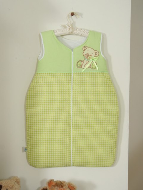 Śpiworek dla dzieci bawełniany M 6-12 mcy TOG 2.5 całoroczny ocieplany Miś z kokardką zielony