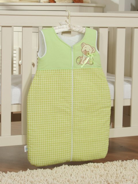 Śpiworek dla dzieci bawełniany M 6-12 mcy TOG 2.5 całoroczny ocieplany Miś z kokardką zielony