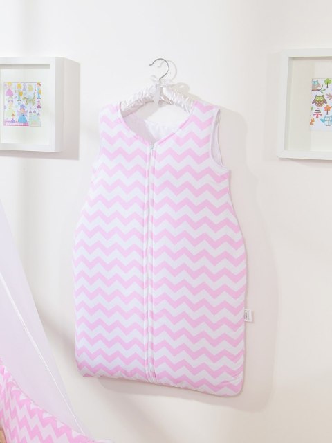 Śpiworek dla dzieci bawełniany M 6-12 mcy TOG 2.5 całoroczny ocieplany chevron różowy